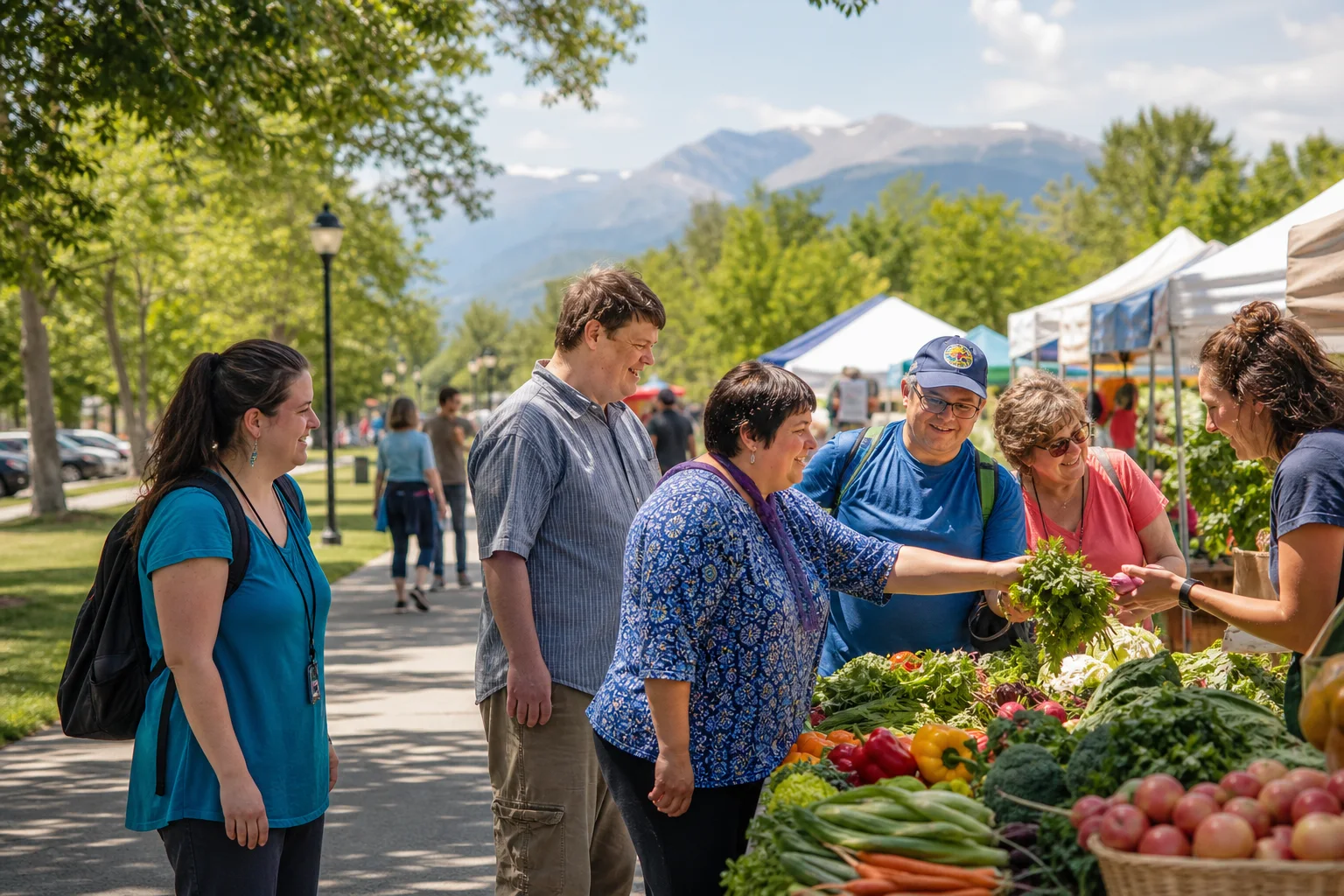 Adults with intellectual and developmental disabilities choosing produce during a supported Colorado community outing